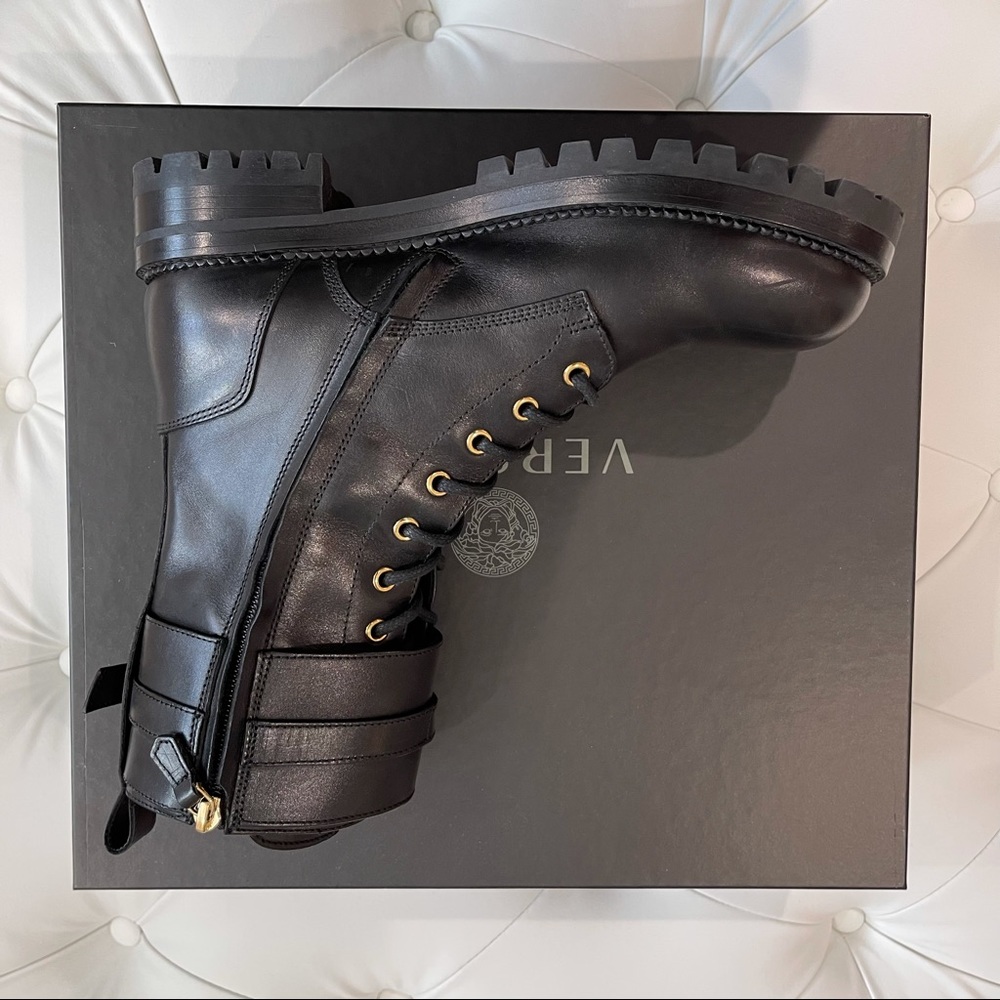 SOLD🚫VERSACE Leather Safety Pin Combat Boots, 40 10 - Picture 8 of 13